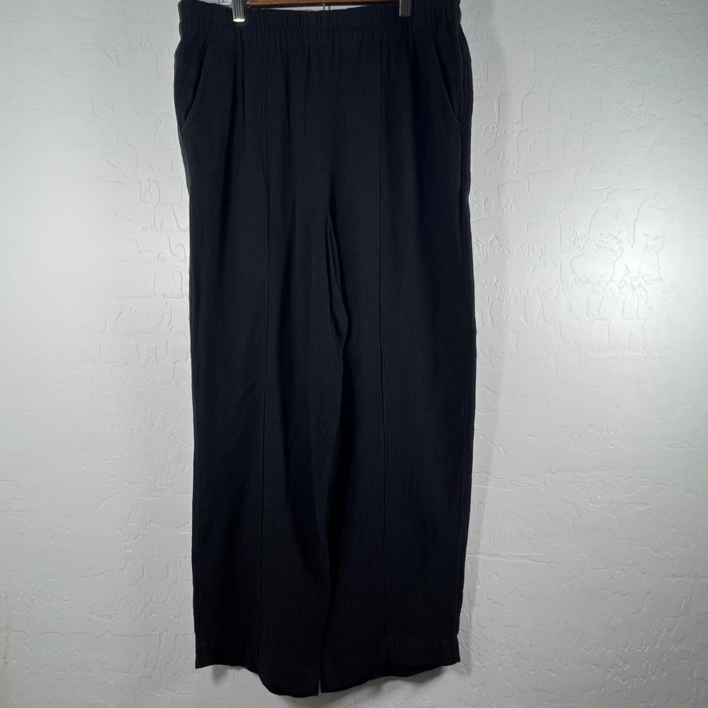 Madewell Black Linen Blend Pull On Pants XL Tall NF737 Elastic Waist Pockets